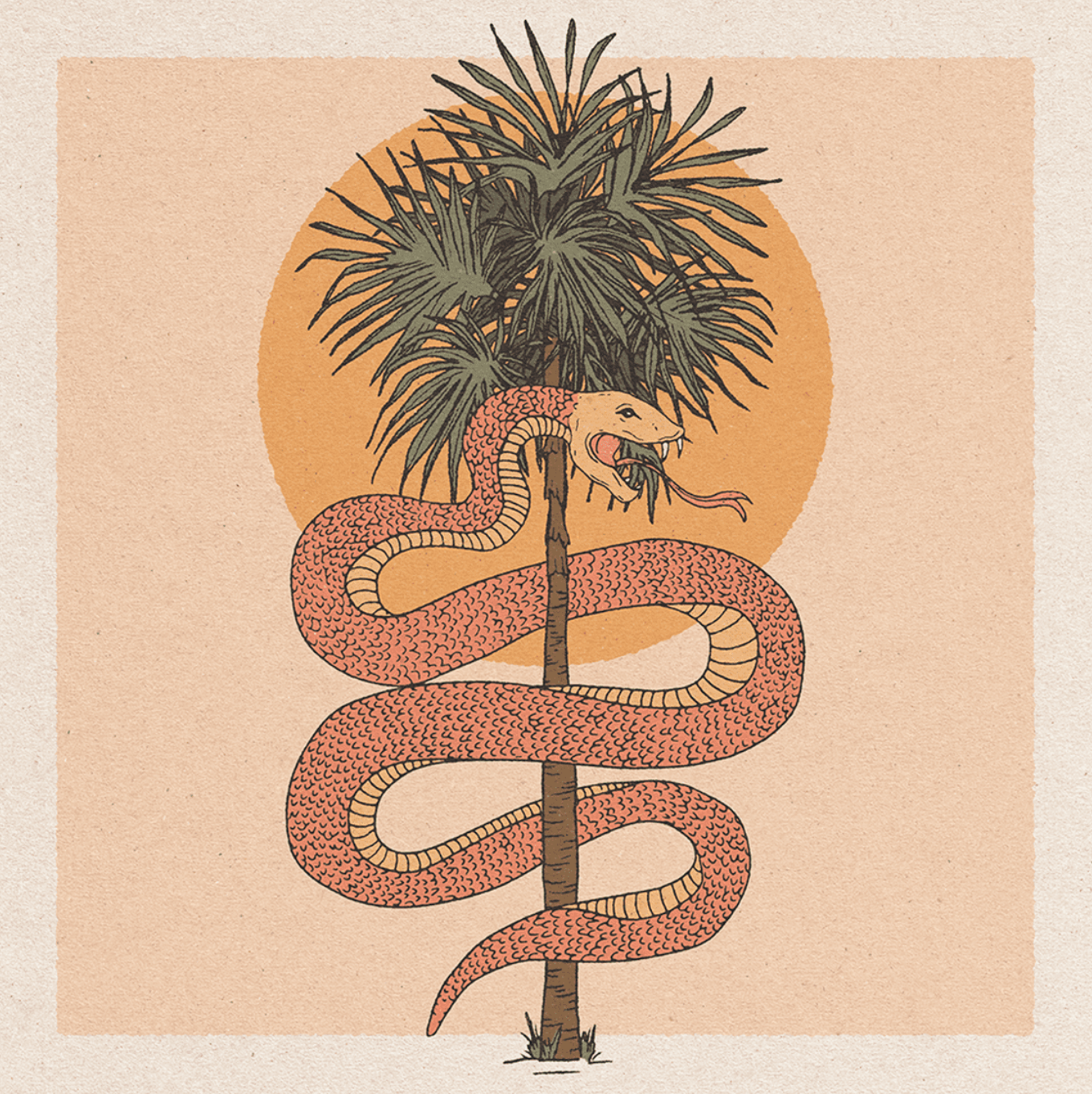 Snake, Sun & Palm Tree 12 x 12 Print