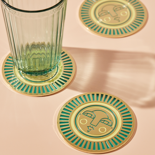 The Sol Engraved Coaster Set in Teal