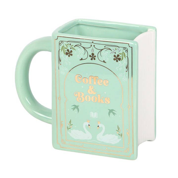 Coffee & Books Green Book Shaped Mug