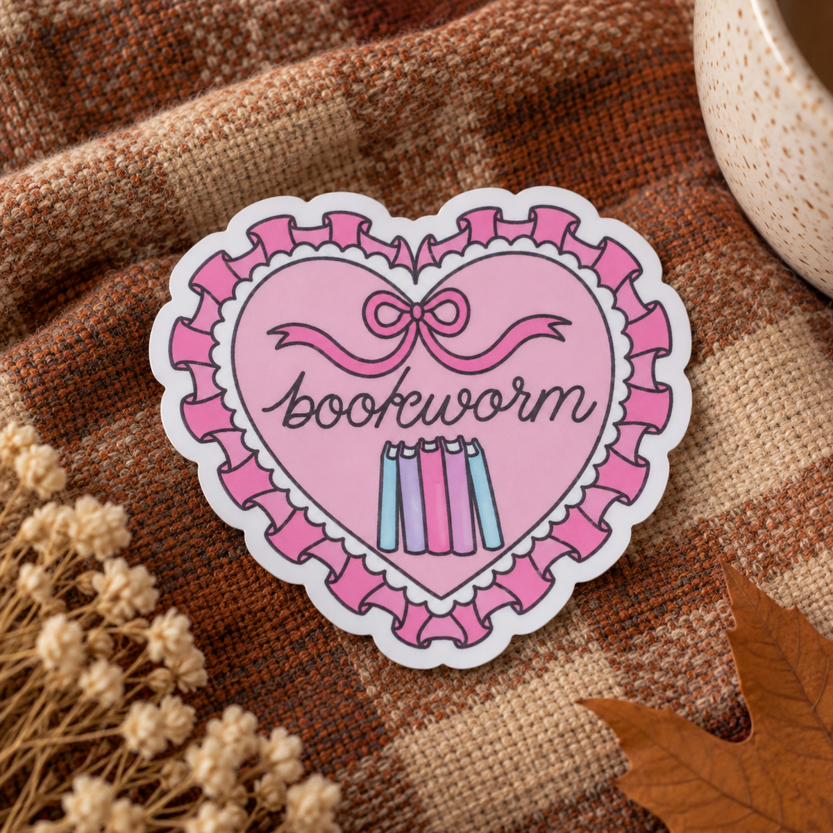 Pink ‘Bookworm’ Cute Bow Heart Bookish Sticker