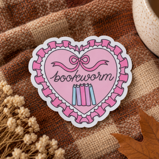 Pink ‘Bookworm’ Cute Bow Heart Bookish Sticker