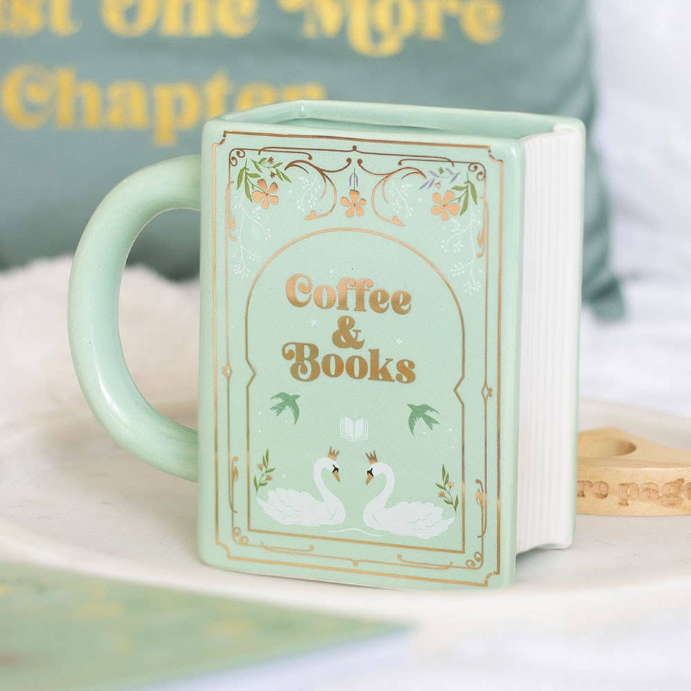 Coffee & Books Green Book Shaped Mug