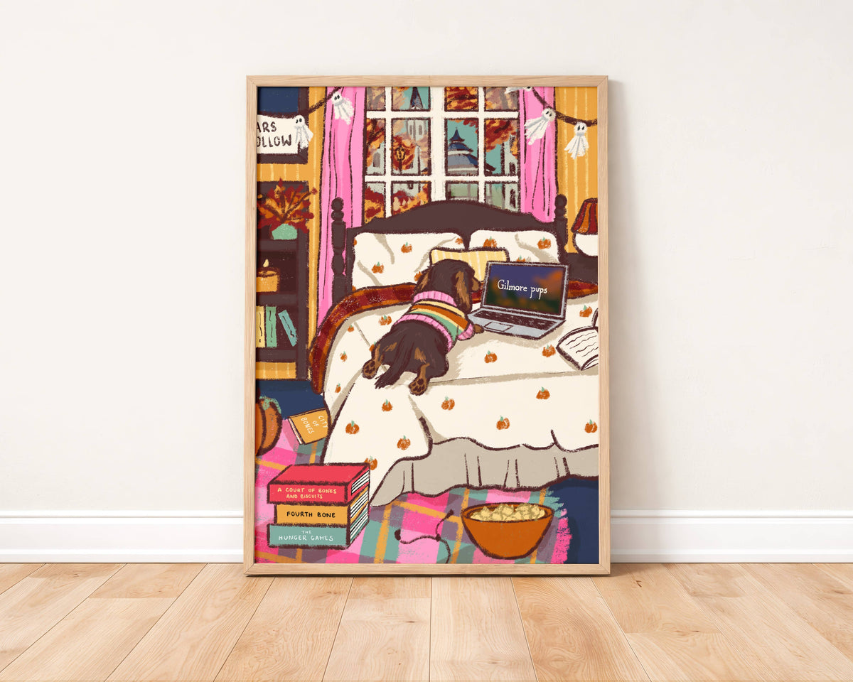 Cosy Gilmore Pup Autumnal Bedroom Gilmore Girls A4 Print