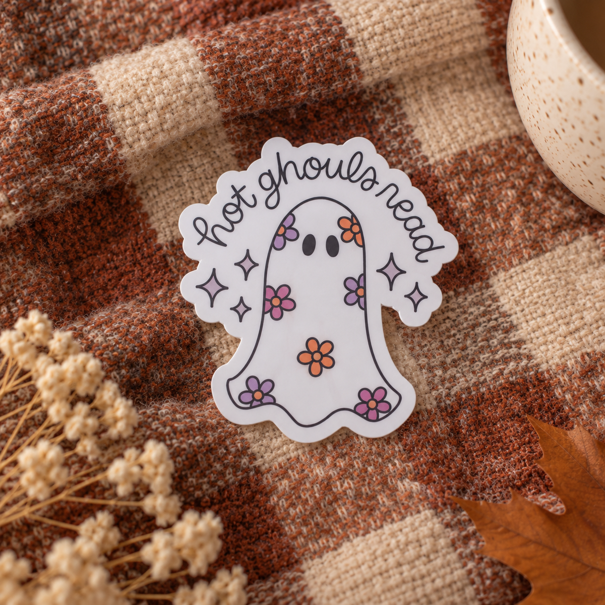 'Hot Ghouls Read' Flower Ghost Bookish Sticker
