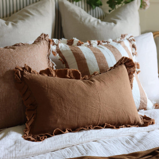 Rust Linen Ruffle Cushion