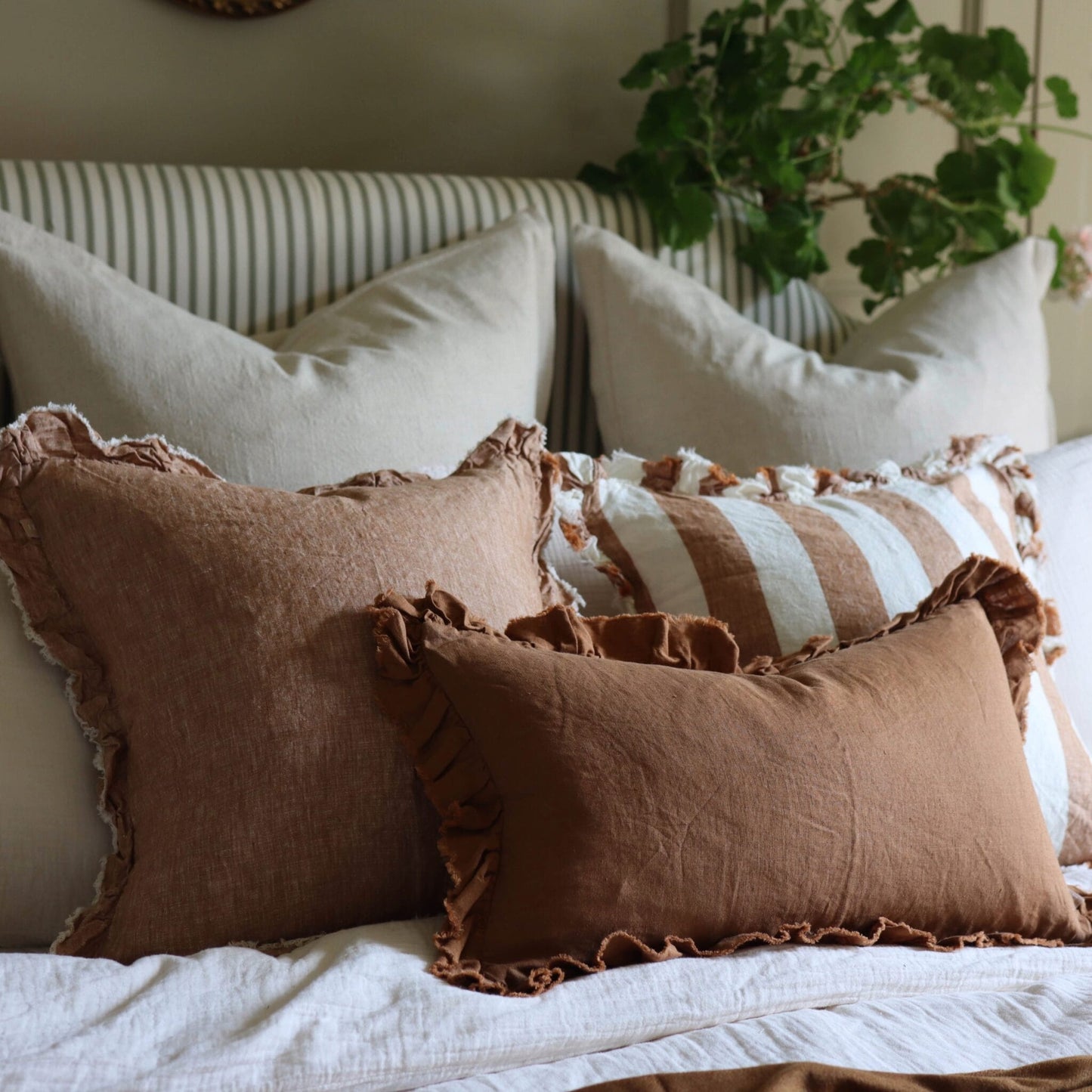 Rust Linen Ruffle Cushion