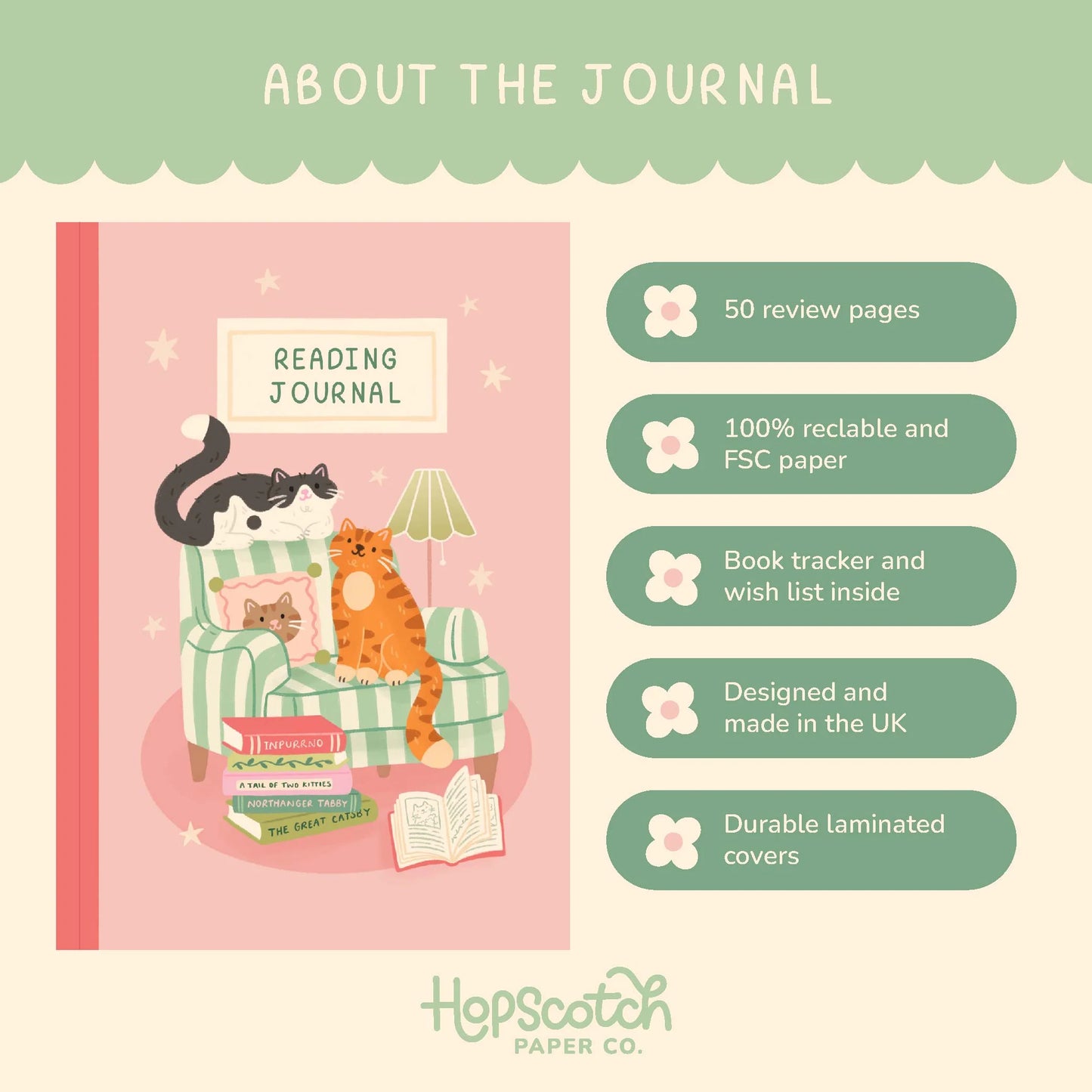 Reading Journal - Cat Design - 50 Page Book Review Notebook
