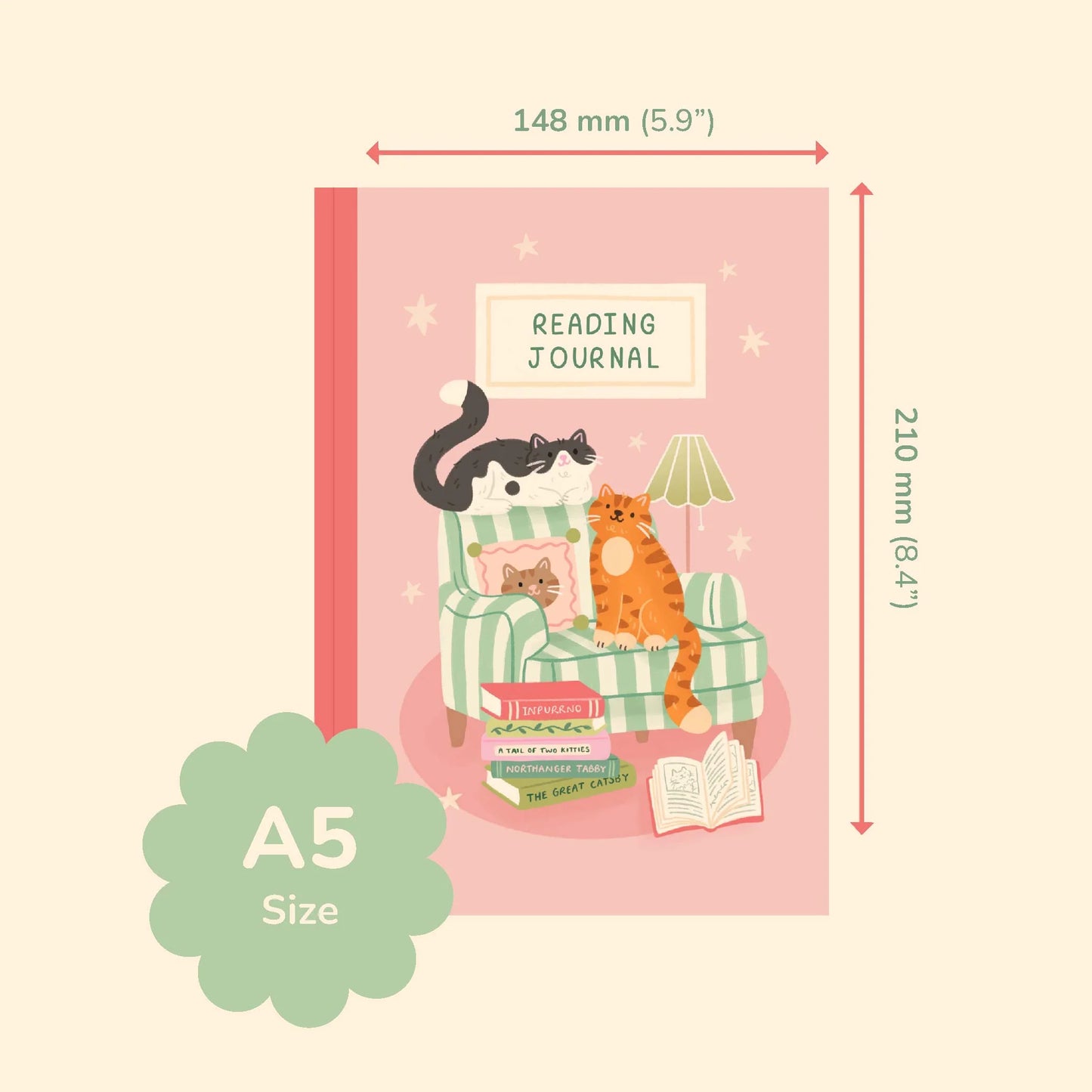 Reading Journal - Cat Design - 50 Page Book Review Notebook