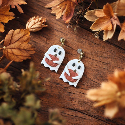 'Pumpkin Picking Ghost' Handmade Earrings