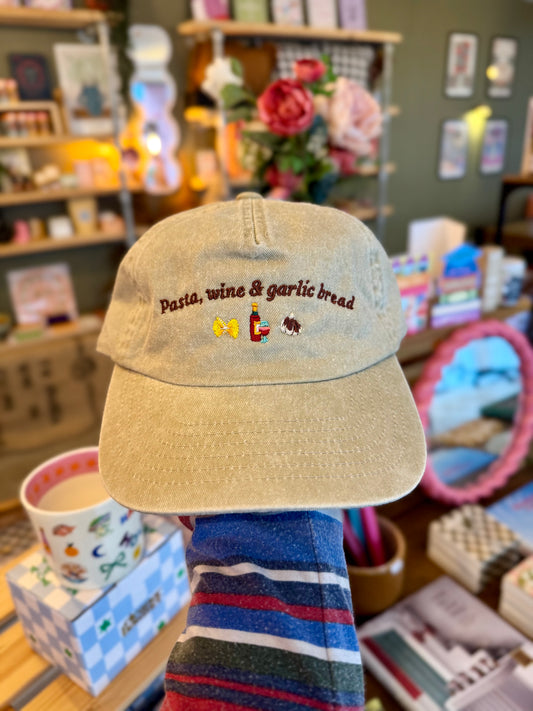 'Pasta, Wine & Garlic Bread' 5 Panel Cotton Cap