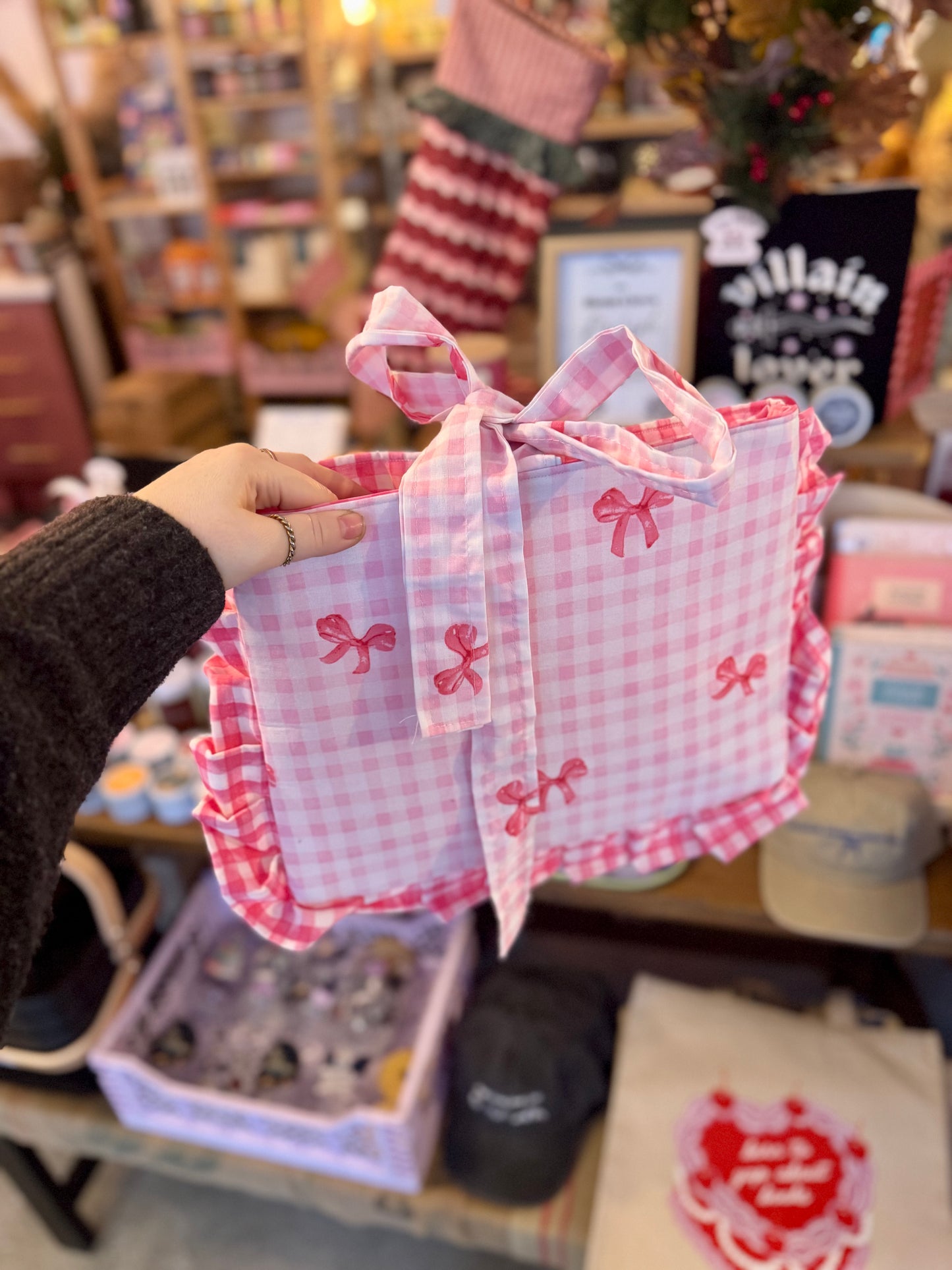 Pink Gingham Bow Handmade Kindle/Ipad/Laptop Bag
