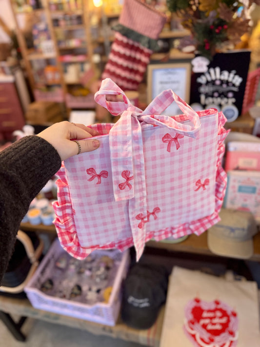 Pink Gingham Bow Handmade Kindle/Ipad/Laptop Bag