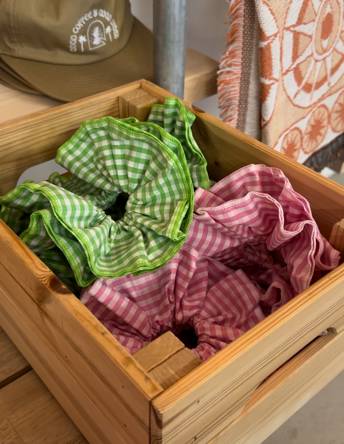 Large Gingham Hair Scrunchie in Green