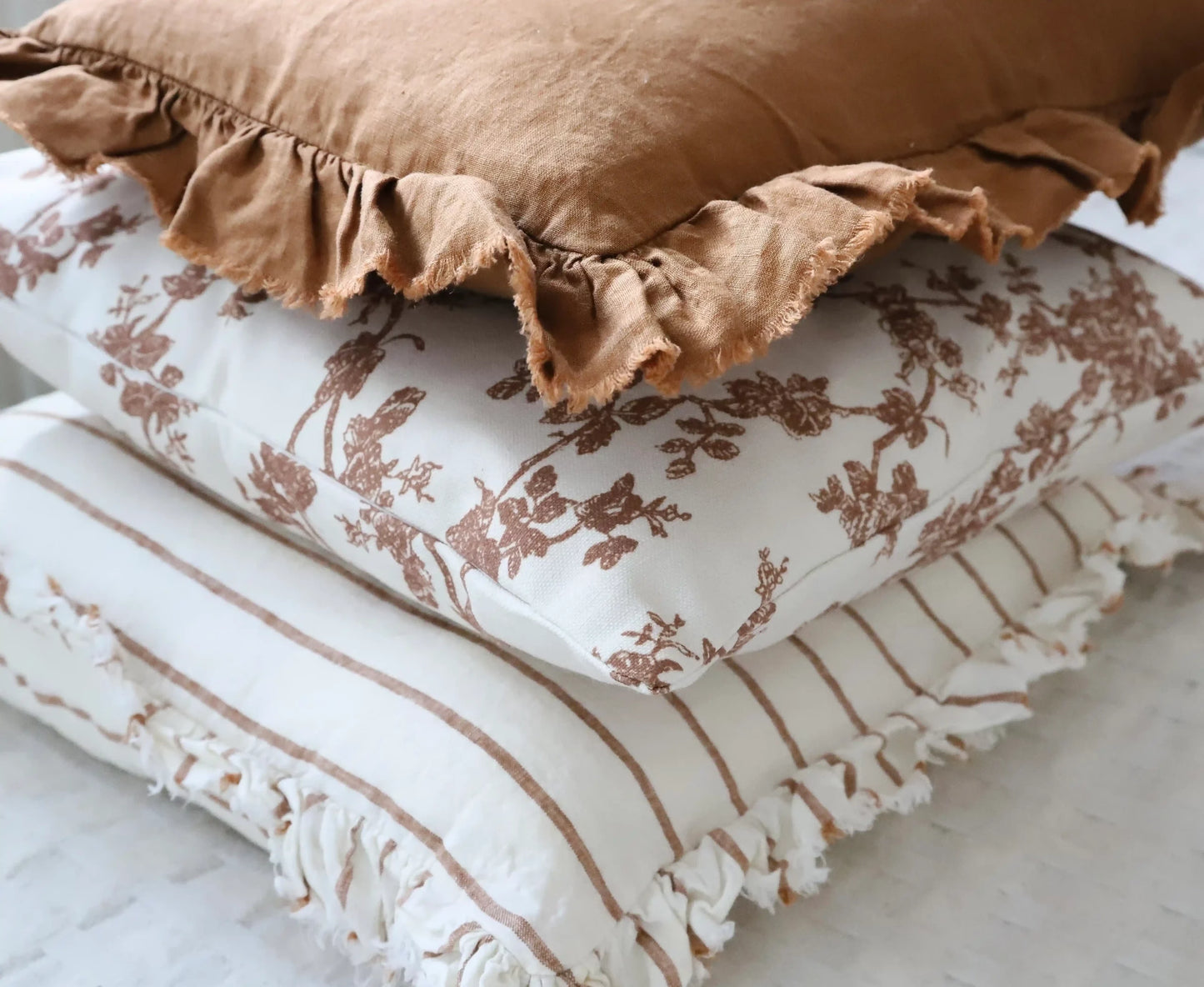 Rust Linen Ruffle Cushion