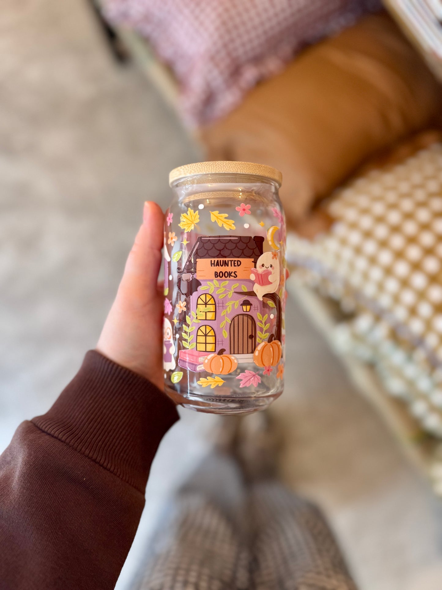 Haunted Books Iced Coffee Glass 16oz