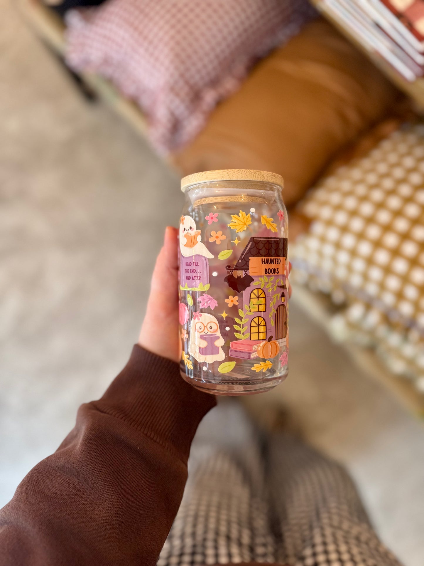 Haunted Books Iced Coffee Glass 16oz