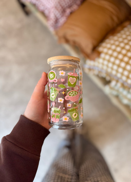 Matcha Coquette Iced Coffee Glass 16oz