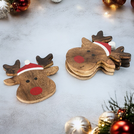 Rudolph Wooden Coaster Set