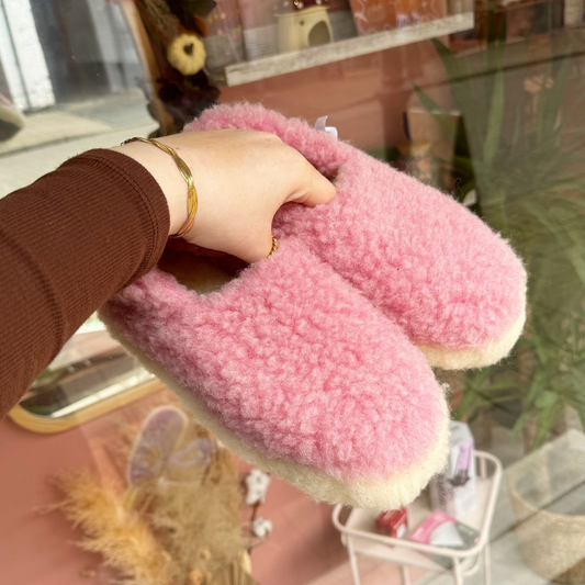 Pink Merino Wool Slippers