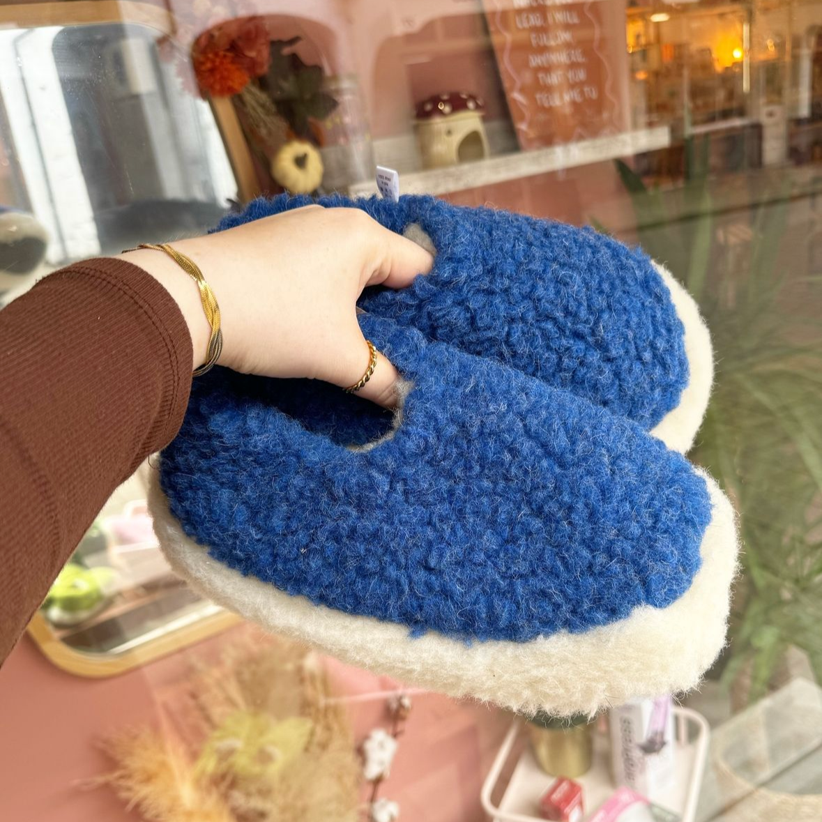 Blue Merino Wool Slippers