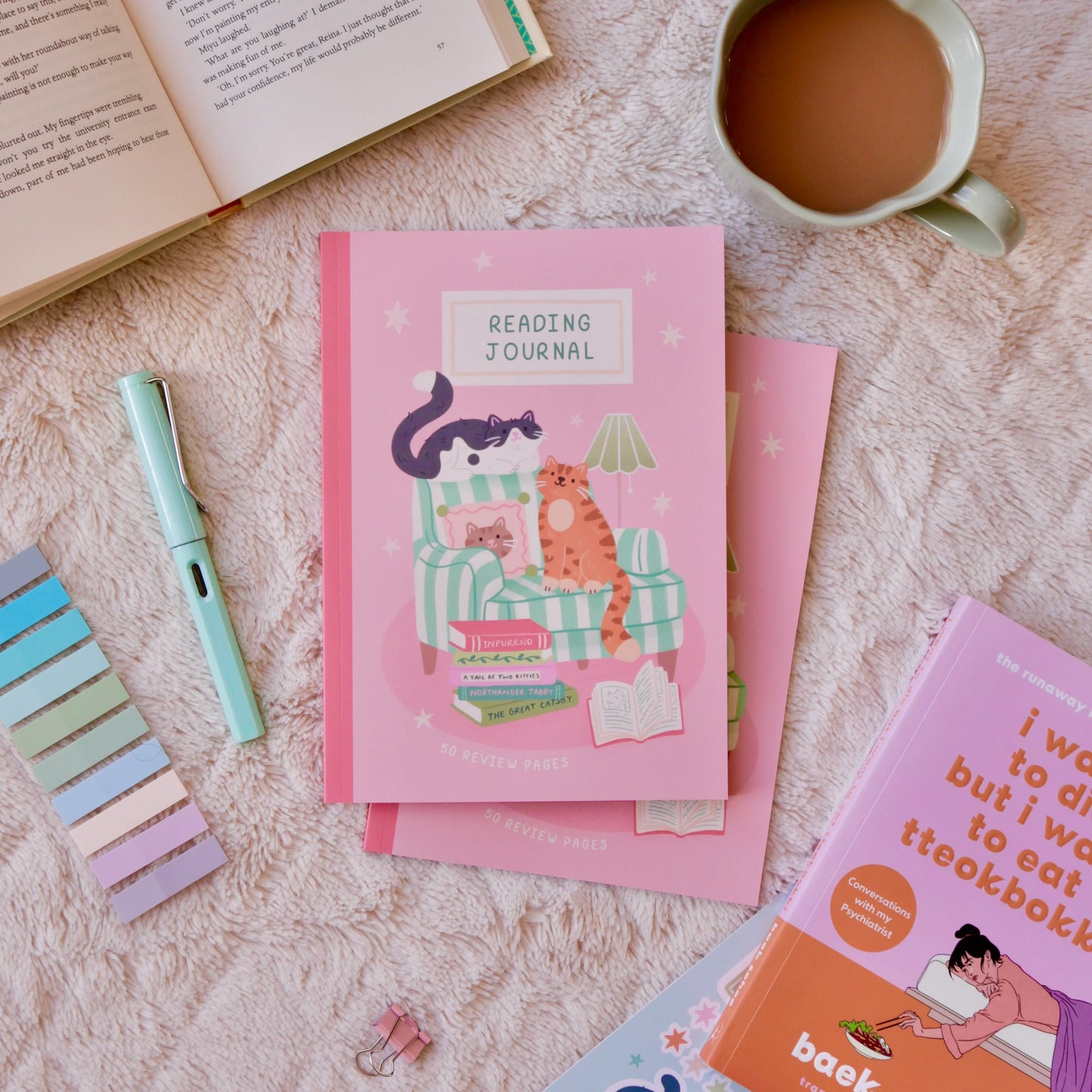 Reading Journal - Cat Design - 50 Page Book Review Notebook