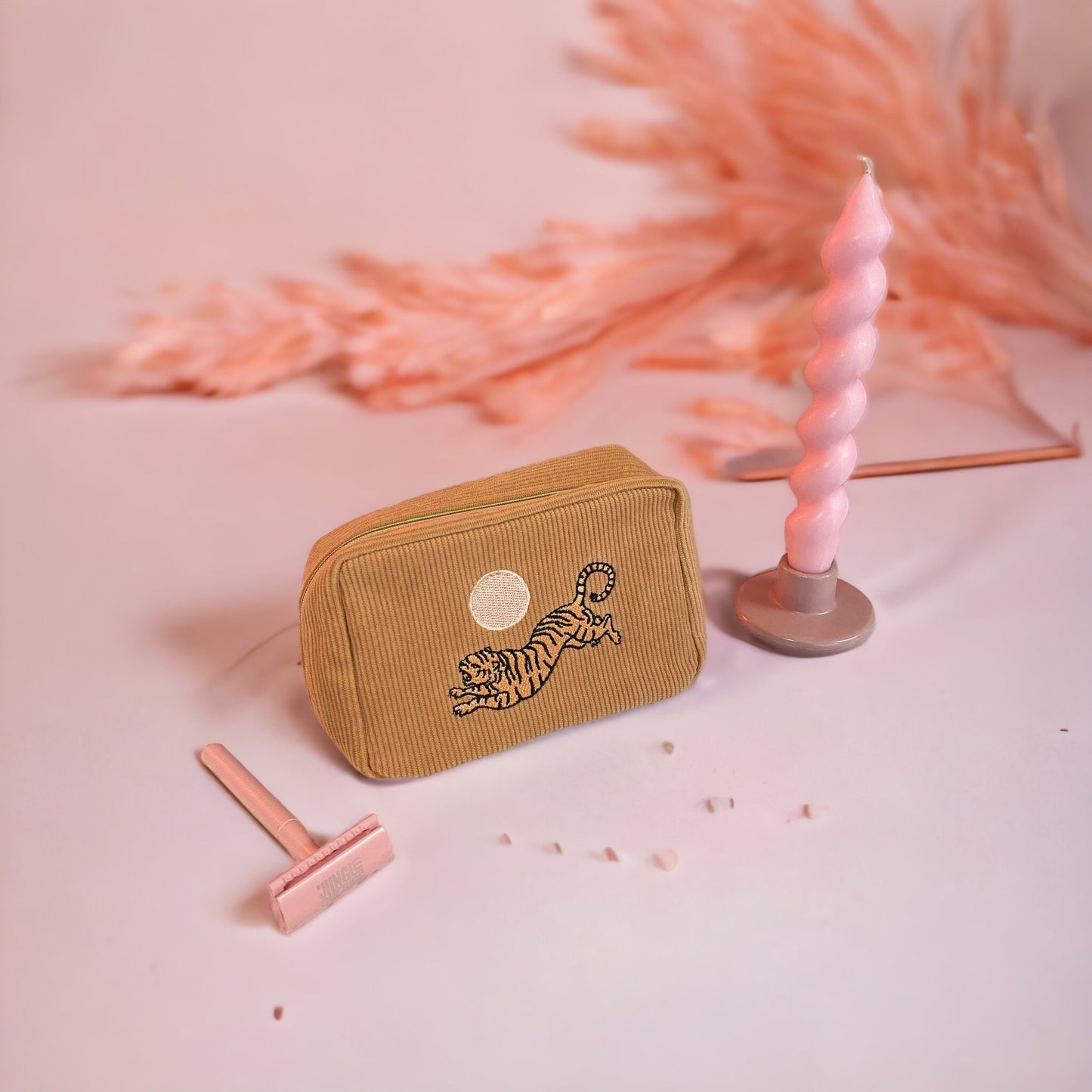 Dusty Pink Tiger Makeup Bag