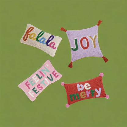 'Be Merry' Wool Hook Christmas Cushion