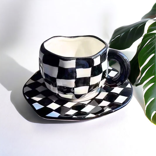 Checkered Cup & Saucer Set
