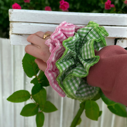 Large Gingham Hair Scrunchie in Green