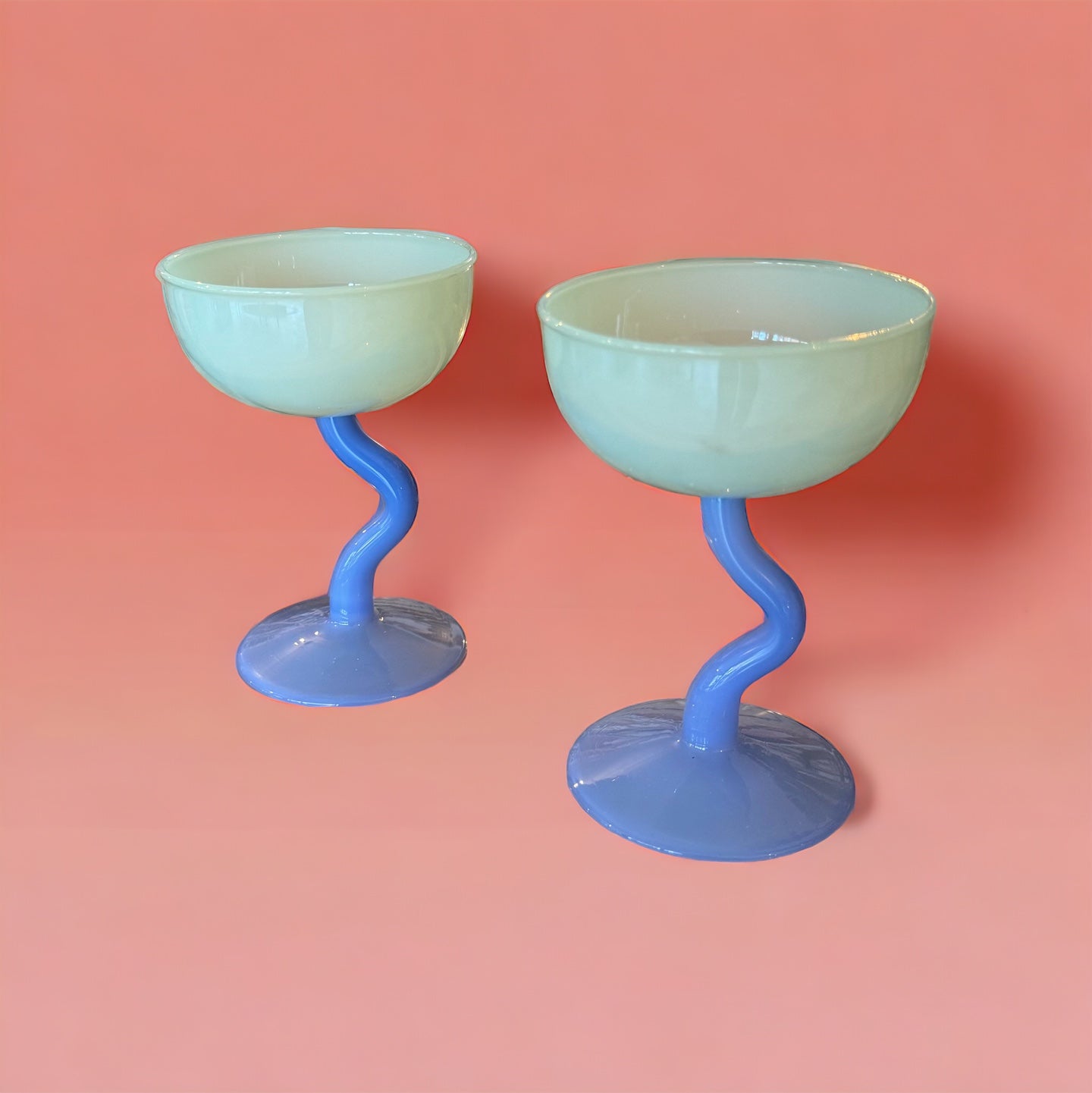 Wiggle Stem Martini Glass - Frosted Mint + Blue