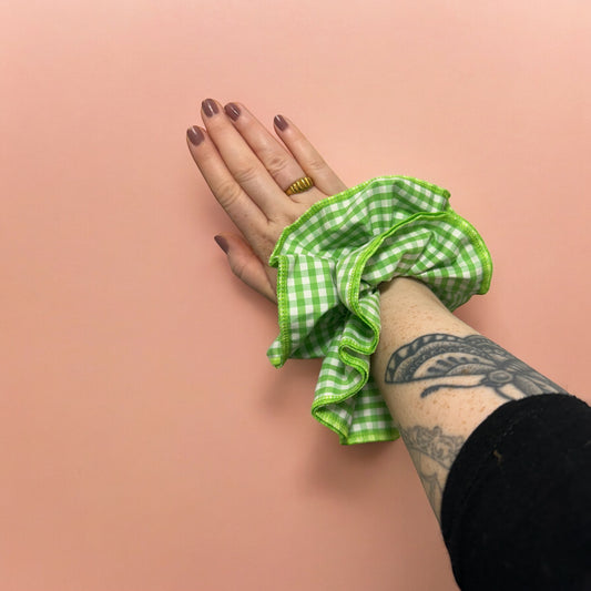 Large Gingham Hair Scrunchie in Green