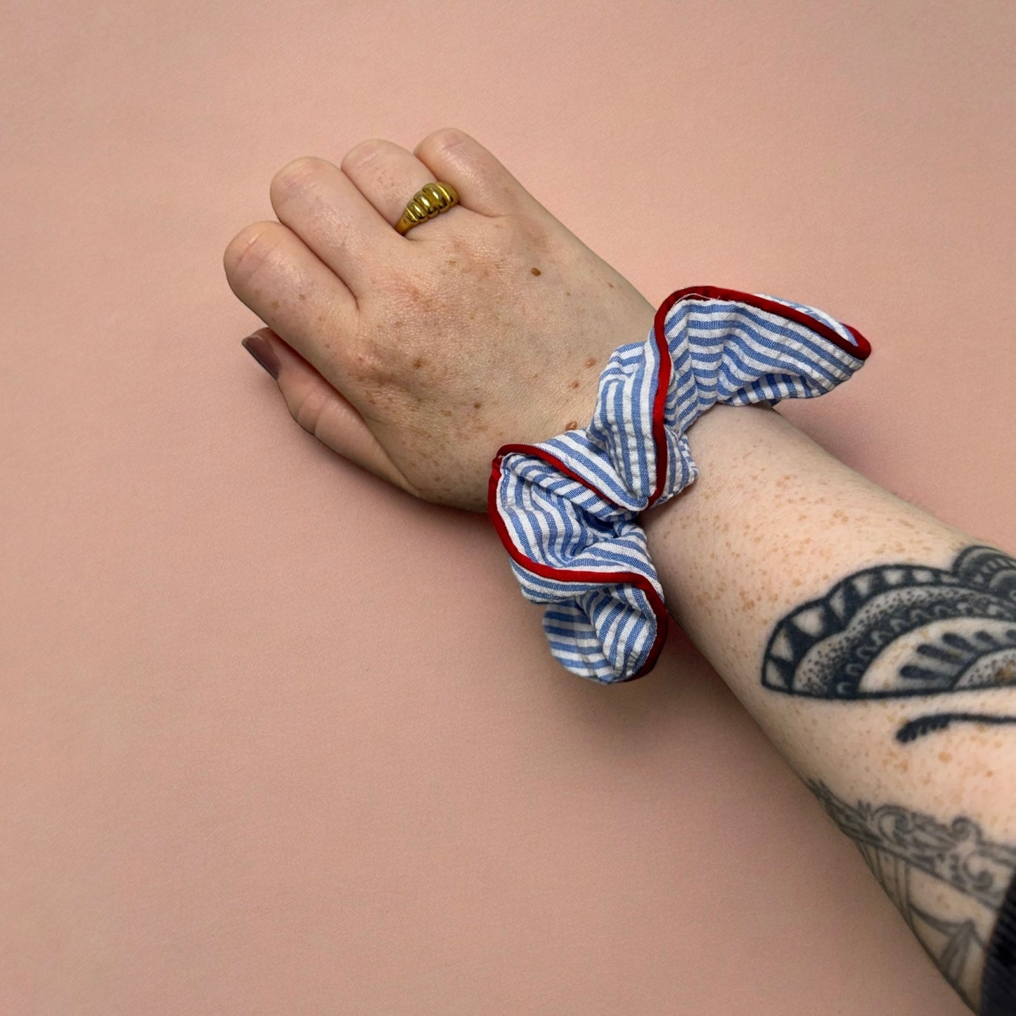 Medium Blue Striped Hair Scrunchie