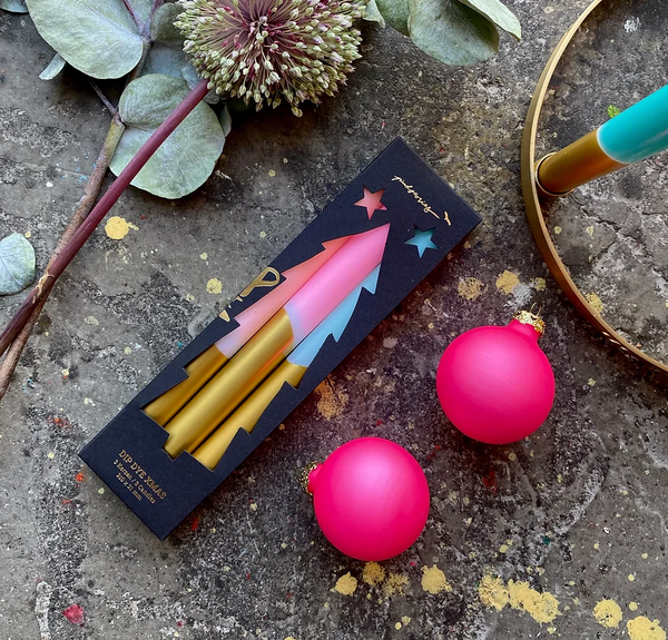 Dip Dye Christmas Candle Set in Xmas Fireworks
