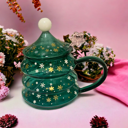 Festive Glass Mug with Lid & Stirrer