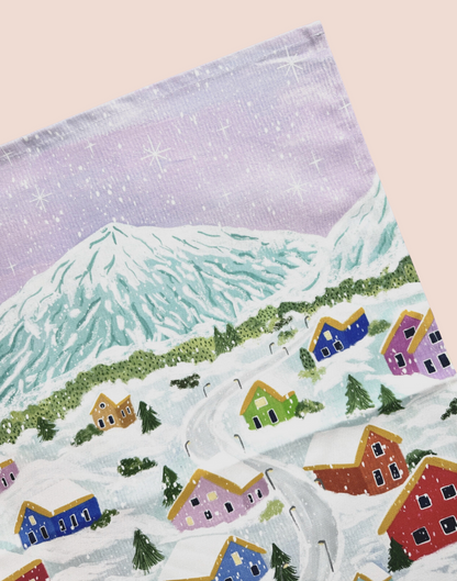 Winter Village Illustrated Christmas Tea Towel