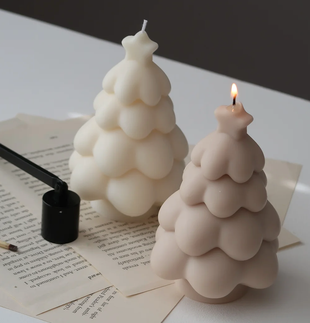 Snowy Christmas Tree Candle