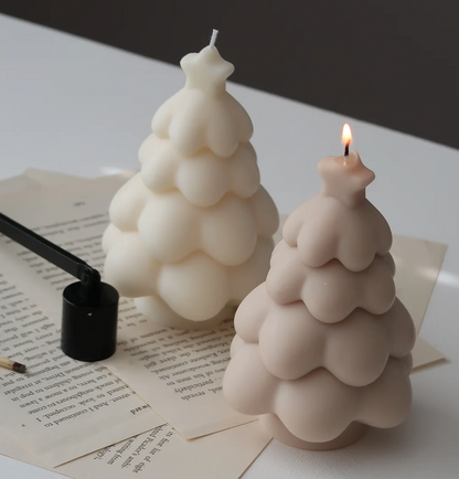 Handmade Snowy Christmas Tree Candle