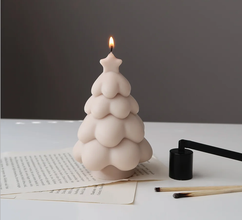 Handmade Snowy Christmas Tree Candle