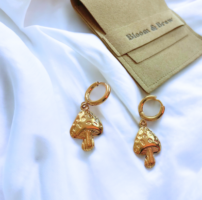 Gold Mushroom Hoop Earrings