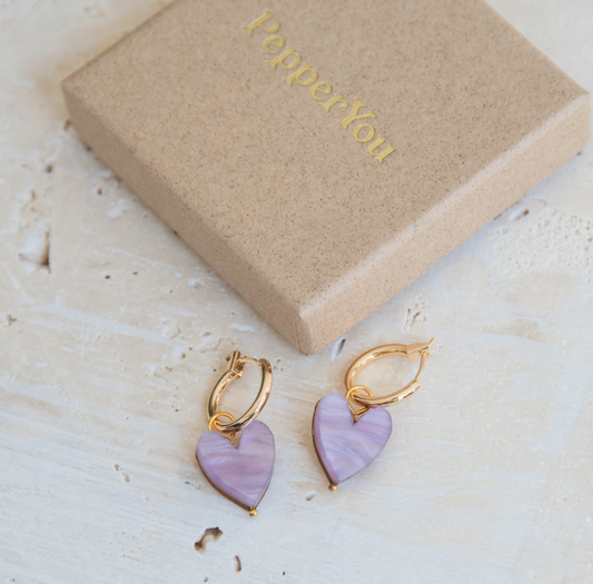 'Love Grows Here' Lilac Heart Earrings