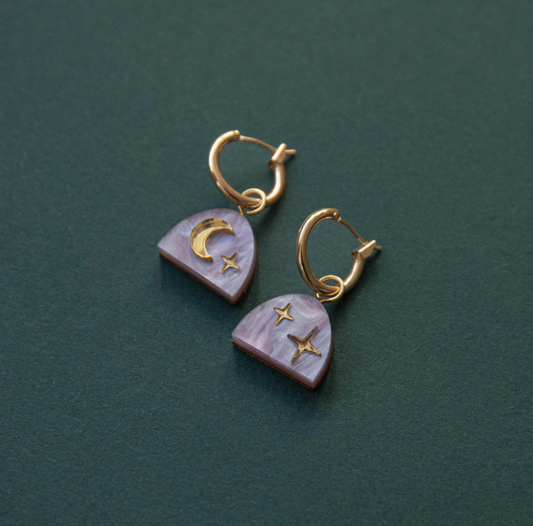 Mini Moon Lilac Handmade Earrings