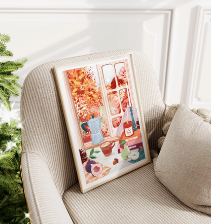 Cosy Autumn Window Scene A4 Print