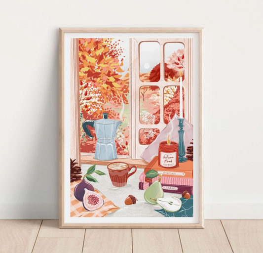 Cosy Autumn Window Scene A4 Print