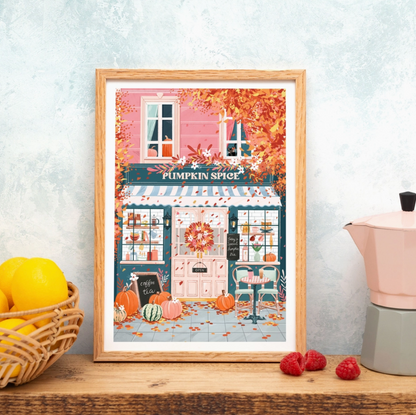 Pumpkin Spice Autumn Cafe A3 Print