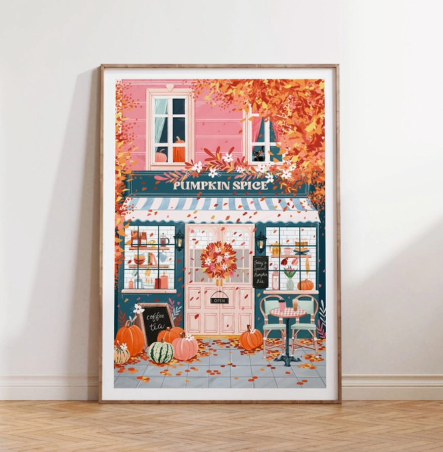 Pumpkin Spice Autumn Cafe A3 Print