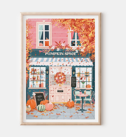 Pumpkin Spice Autumn Cafe A3 Print