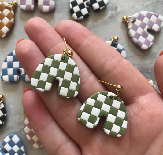 Checkered Arch Matcha Earrings