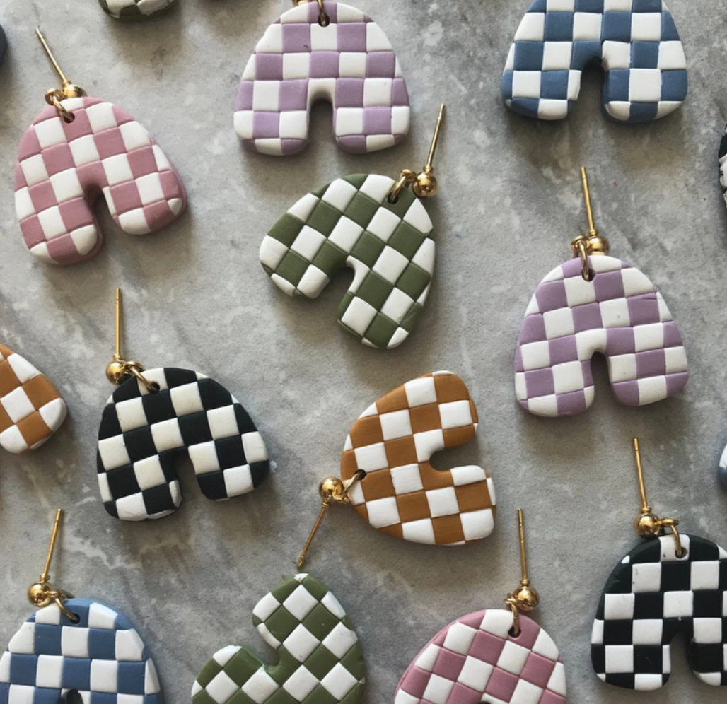 Checkered Mustard Arch Earrings