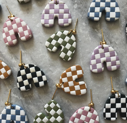 Checkered Arch Matcha Earrings