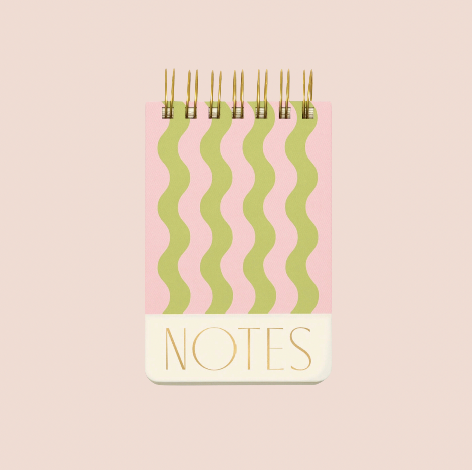 Ringbound Pink & Green Wavy Notepad